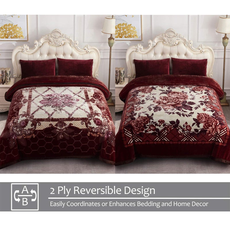 JML بطانية فليس بحجم كينغ لفصل الشتاء، 87"x94"، 10.5 باوند، بطانية راشيل كورية ثقيلة، فاخرة، ناعمة، سميكة، دافئة، مزدوجة الطبقات، طباعة A&B مع نمط بارز فاخر، بنفسجي داكن مزهر - Image 3